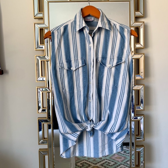 Vintage Denim Republic Striped Sleeveless Shirt M - Picture 3 of 6